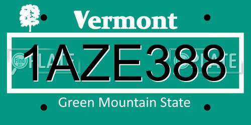 1AZE388 Vermont License Plate