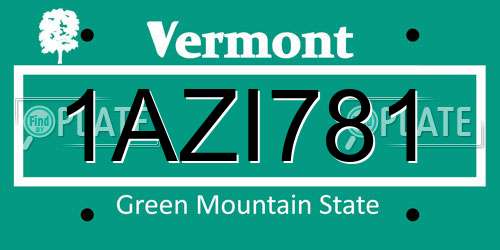 1AZI781 Vermont License Plate
