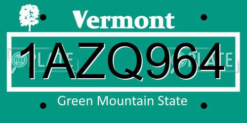 1AZQ964 Vermont License Plate