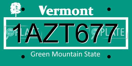 1AZT677 Vermont License Plate