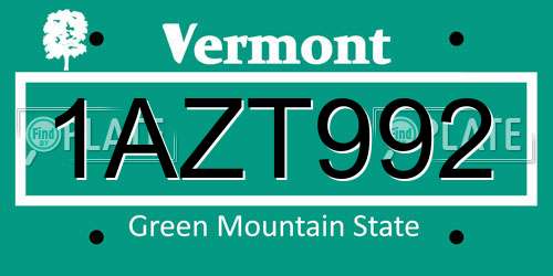 1AZT992 Vermont License Plate