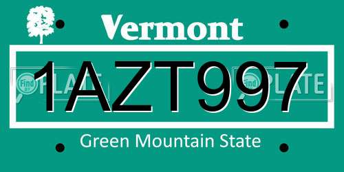 1AZT997 Vermont License Plate