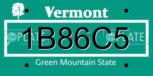 1B86C5 Vermont License Plate