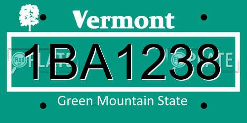 1BA1238 Vermont License Plate