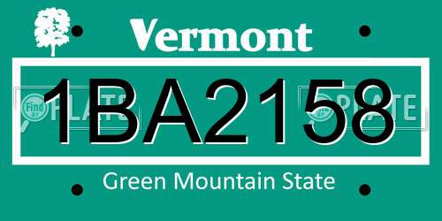 1BA2158 Vermont License Plate