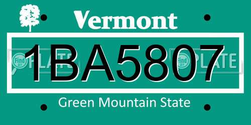 1BA5807 Vermont License Plate