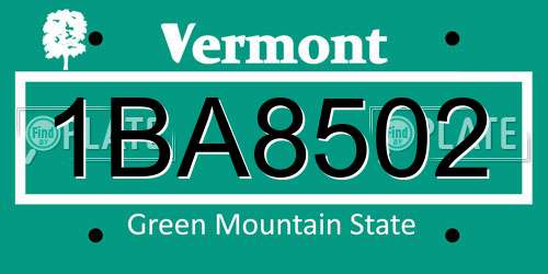1BA8502 Vermont License Plate