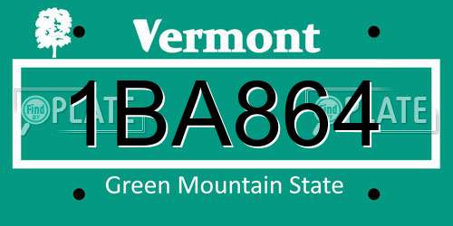 1BA864 Vermont License Plate