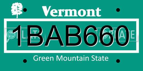1BAB660 Vermont License Plate