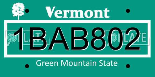 1BAB802 Vermont License Plate