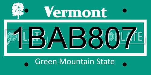 1BAB807 Vermont License Plate