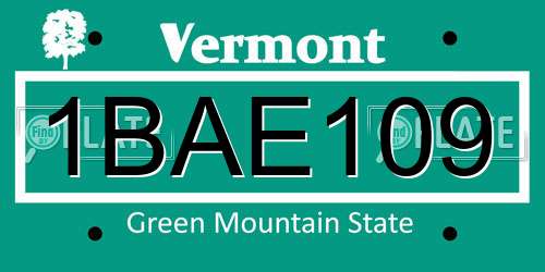 1BAE109 Vermont License Plate