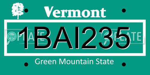1BAI235 Vermont License Plate