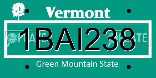 1BAI238 Vermont License Plate