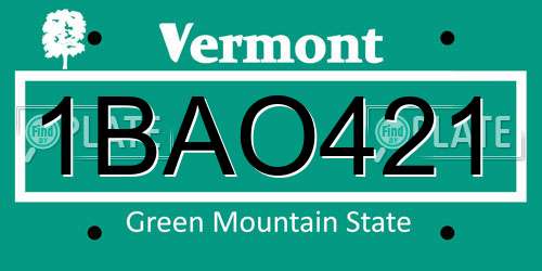 1BAO421 Vermont License Plate