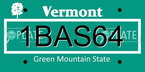 1BAS64 Vermont License Plate