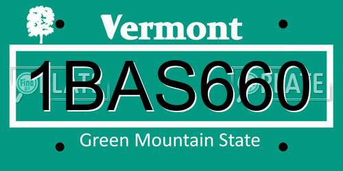 1BAS660 Vermont License Plate