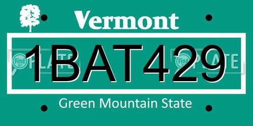 1BAT429 Vermont License Plate
