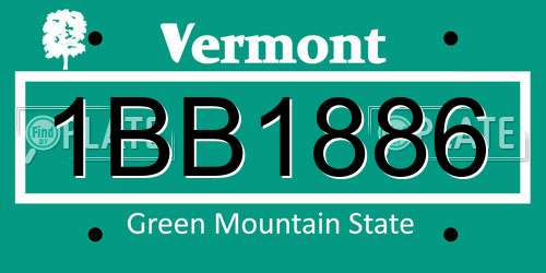 1BB1886 Vermont License Plate