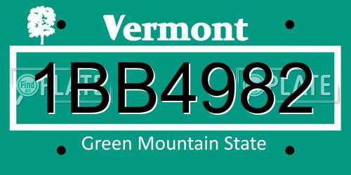 1BB4982 Vermont License Plate