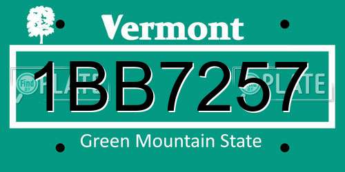 1BB7257 Vermont License Plate