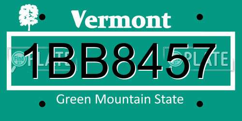 1BB8457 Vermont License Plate