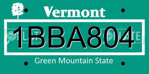 1BBA804 Vermont License Plate