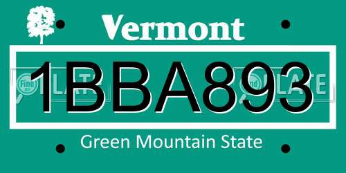 1BBA893 Vermont License Plate