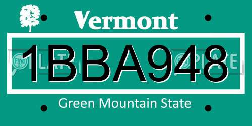 1BBA948 Vermont License Plate