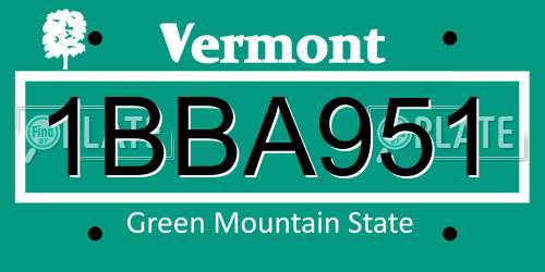 1BBA951 Vermont License Plate