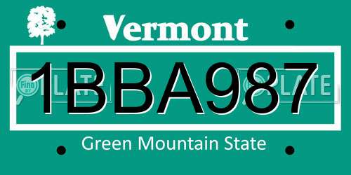 1BBA987 Vermont License Plate