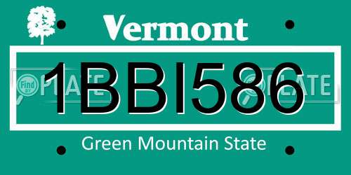 1BBI586 Vermont License Plate
