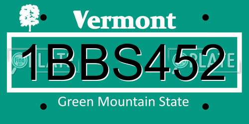 1BBS452 Vermont License Plate