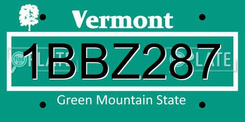 1BBZ287 Vermont License Plate