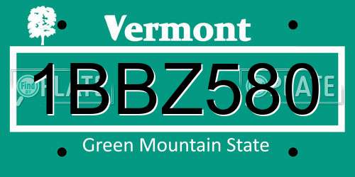 1BBZ580 Vermont License Plate