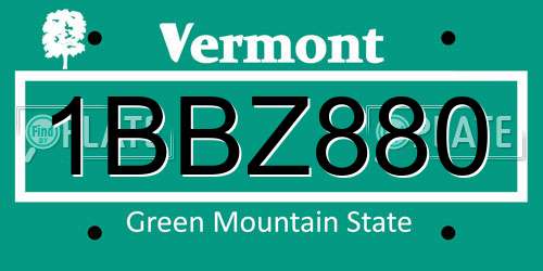 1BBZ880 Vermont License Plate