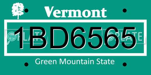 1BD6565 Vermont License Plate