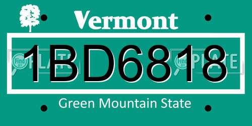 1BD6818 Vermont License Plate