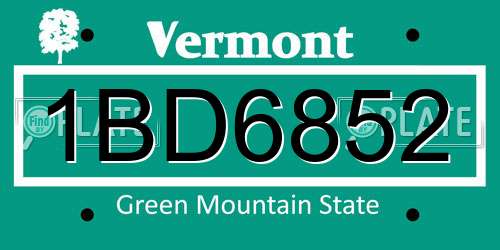 1BD6852 Vermont License Plate