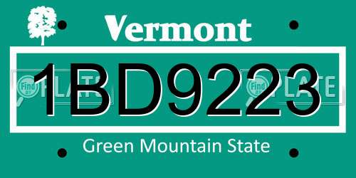 1BD9223 Vermont License Plate