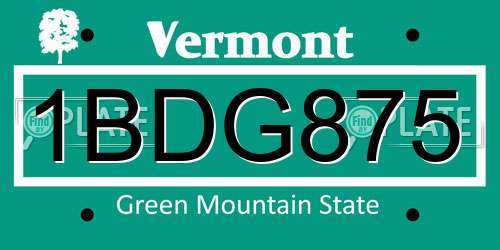 1BDG875 Vermont License Plate