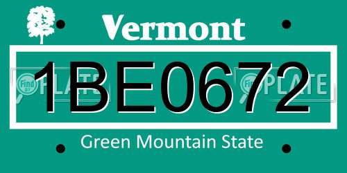 1BE0672 Vermont License Plate