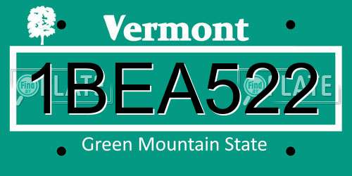 1BEA522 Vermont License Plate