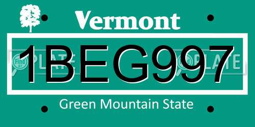 1BEG997 Vermont License Plate