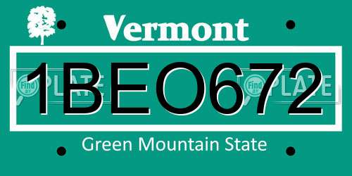1BEO672 Vermont License Plate