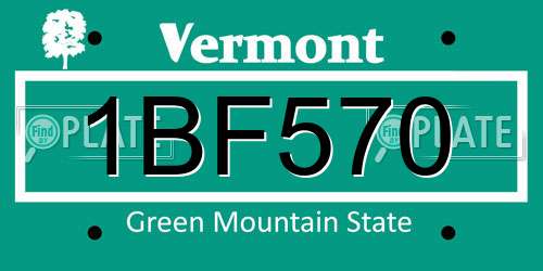 1BF570 Vermont License Plate
