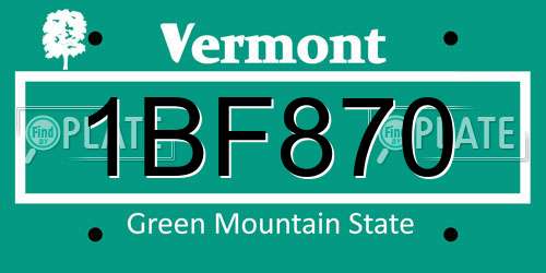 1BF870 Vermont License Plate