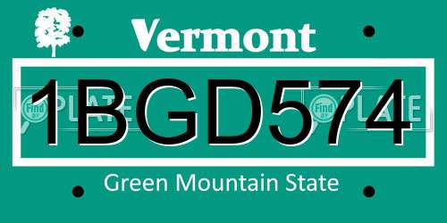 1BGD574 Vermont License Plate