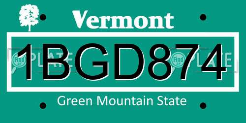 1BGD874 Vermont License Plate
