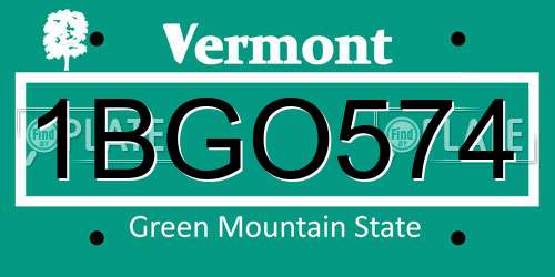 1BGO574 Vermont License Plate
